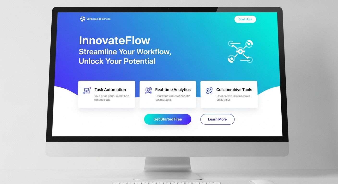 Modern tech startup landing page with hero section and feature cards